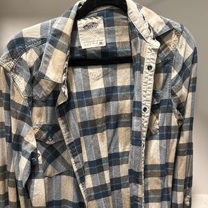 Blue and Cream Plaid Button-Up Shirt